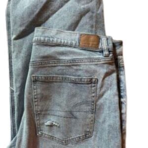 American Eagle Wide Leg Ripped Jeans Size 14 Short Y2K Distressed Denim